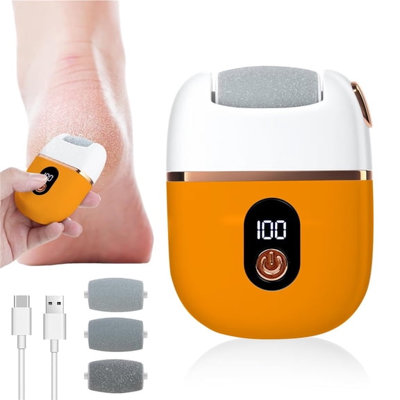 Electric Foot Callus Remover for Feet, Rechargeable Pedicure Tools with Digital Display & 3 Roller Heads, 3-Speed Adjustable Foot File for Dead Hard Cracked Dry Skin (Yellow)