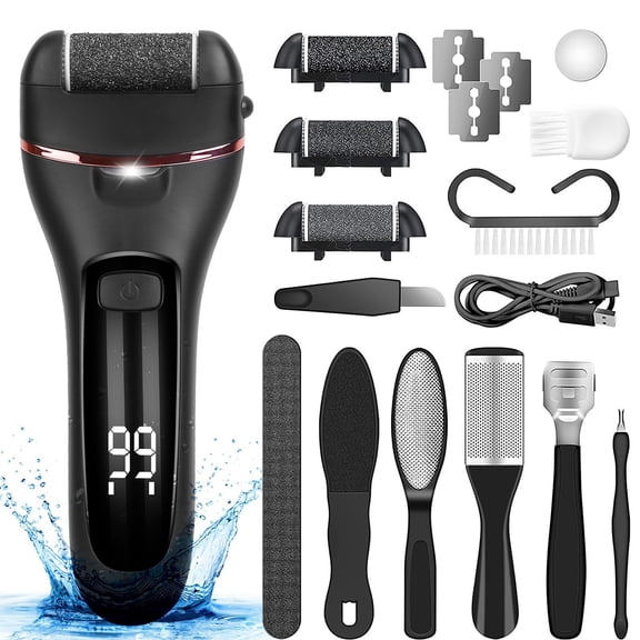Electric Foot Callus Remover for Feet,Upgrade Rechargeable Electronic Foot File Grinder with 3 Roller Heads,Waterproof Pedicure Tools for Feet Dead Skin and Calluse