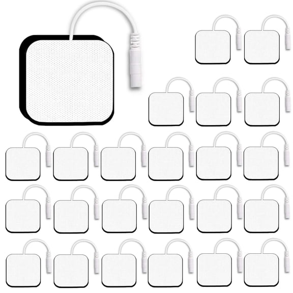 TENS Unit Pads Electrode Patches 30 Pcs 2"X2" Upgraded Self-Stick TENS Unit Replacement Pads Use 2mm Pin Connector Lead and Skin-Friendly Design for Electrotherapy