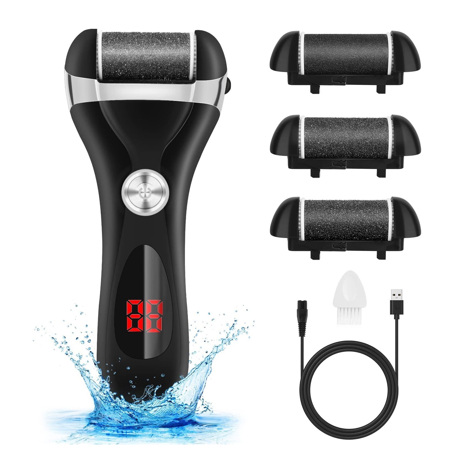 Electric Foot Callus Remover Kit,Rechargeable Callous removers 3 Grinding Heads Waterproof Foot Scrubber File, Professional Pedicure Tools kit Feet Care for Dead, Cracked Dry Skin