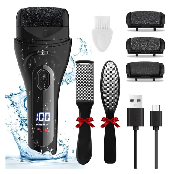 Electric Foot Callus Remover, LED Light & Display Electric Foot File, Rechargeable Waterproof Electric Foot Filer, 3 Replacement Rollers & USB-C Charging Foot Sanders for Feet White