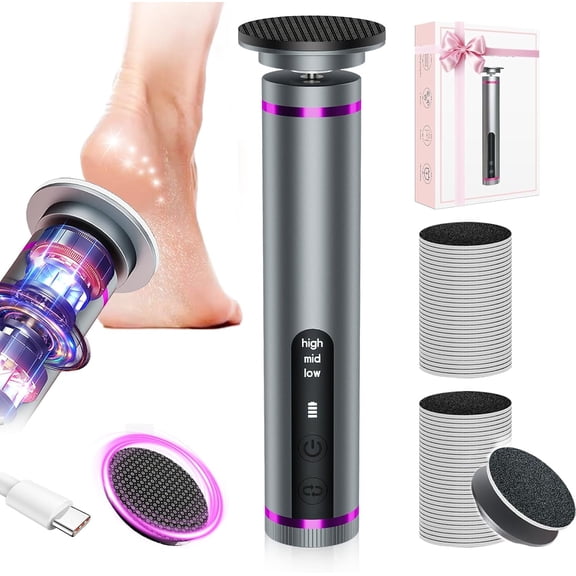 Electric Foot Callus Remover with Nano-Glass & 60 count Sandpaper Discs, 4 Hours Run Time, Electric Callus Remover for with 3 Adjustable Speeds, Pedicure Tools for Dry Cracked Heels