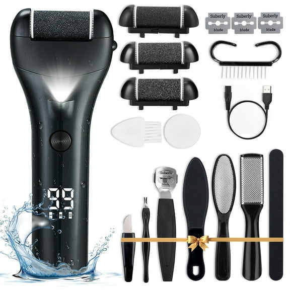 Electric Foot Callus Remover, Rechargeable Electronic Foot File Pedicure Kits, Foot Scrubber Dead Skin Remover, Professional Foot Care for Dead Skin, 3 Speed, Battery Display Ideal Gift