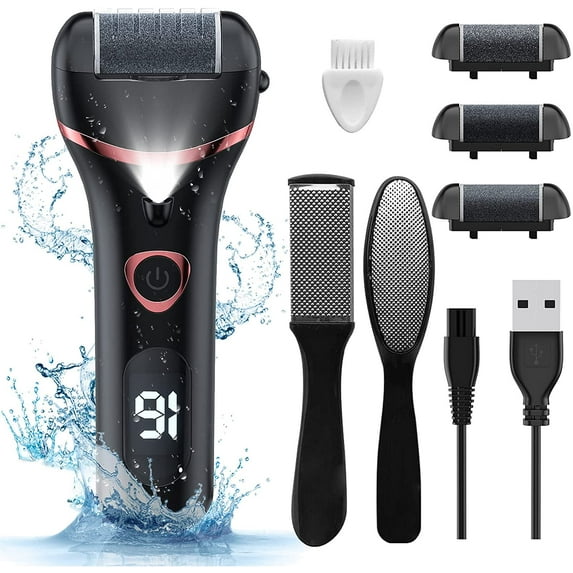 Electric Foot Callus Remover, Rechargeable Portable Electronic Foot File Pedicure Kits, Waterproof Foot Scrubber File, Professional Pedicure Tools, Foot Care for Dead Skin Ideal Gift, 3 Rollers