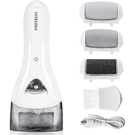 PRITECH Electric Foot Callus Remover Tool, Electric Pedicure Foot File, Rechargeable Callus Removers Kit Extra Thick, Heel, Hand, Skin Gift(White)