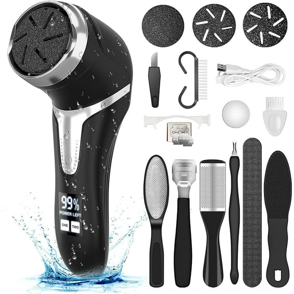 Electric Foot Callus Remover, Rechargeable & Portable Electronic Foot File Pedicure Tools, Waterproof Foot Scrubber File, Electric Callus Remover Kit, Professional Pedi Feet Care(Black)