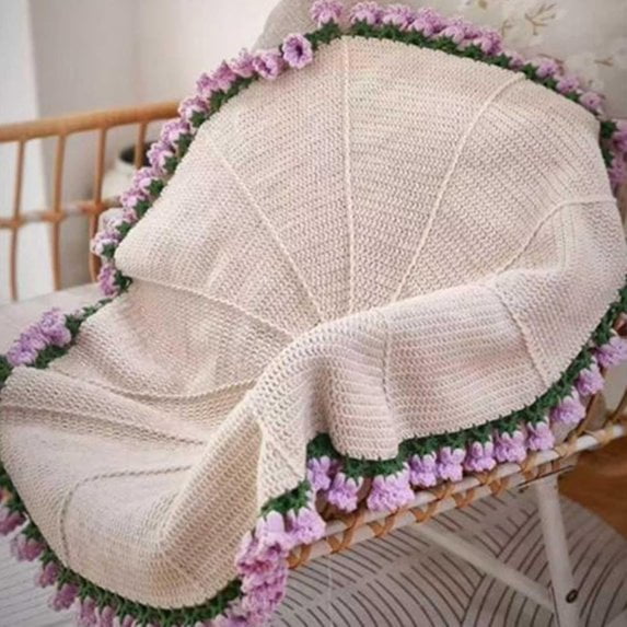 31.5" Flower Bouquet Blanket, Handmade DIY Crochet Flowers Blanket, Knitted Throw Blankets for Mother's Day Birthday Wedding Valentines Day (Light Purple)