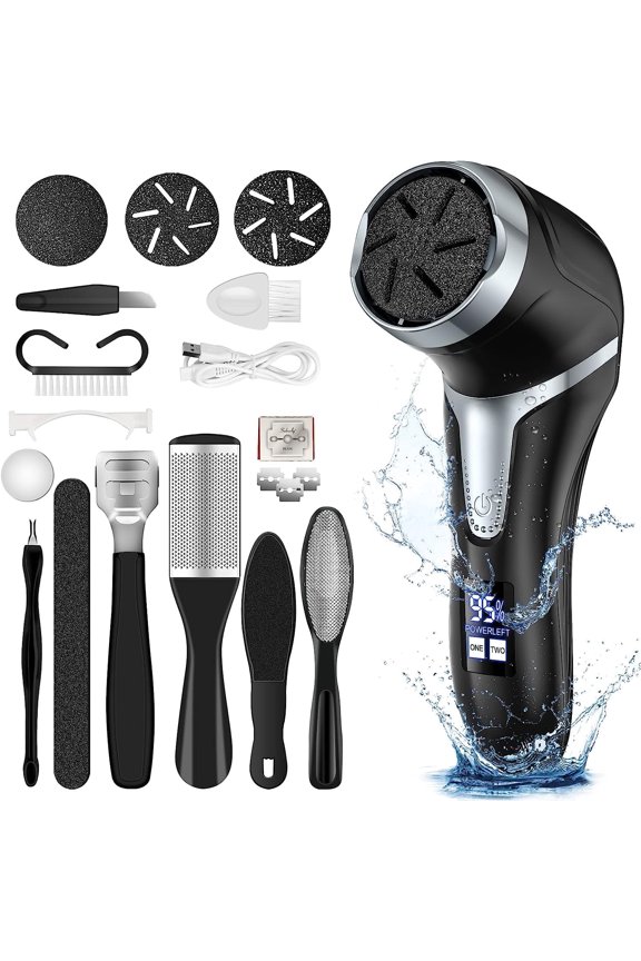 Electric Foot Callus Remover with Vacuum Cleaner, Rechargeable Foot File Dead Skin Remover with 2 Speed, 3 Grinding Head, LCD Display, Professional Kit for Foot Care Black