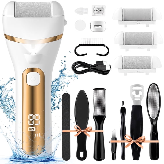 XUEYU Electric Foot Callus Remover, Waterproof Callus Remover for Feet W/ 3 Speed, 14 in 1 Rechargeable Foot Scrubber Kit W/ 3 Roller Heads, Pedicure Tools for Feet, Foot File for Dry & Crack Feet