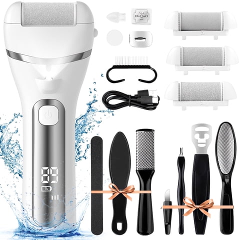 XUEYU Electric Foot Callus Remover, Waterproof Callus Remover for Feet W/ 3 Speed, 14 in 1 Rechargeable Foot Scrubber Kit W/ 3 Roller Heads, Pedicure Tools for Feet, Foot File for Dry & Crack Feet