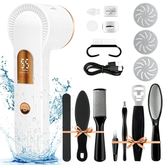 XUEYU Electric Foot Callus Remover, Waterproof Callus Remover for Feet W/ Vacuum Suction, 14 in 1 Rechargeable Foot Scrubber Kit W/ 3 Roller Heads, Pedicure Tools for Feet, Foot File for Dry & Crack