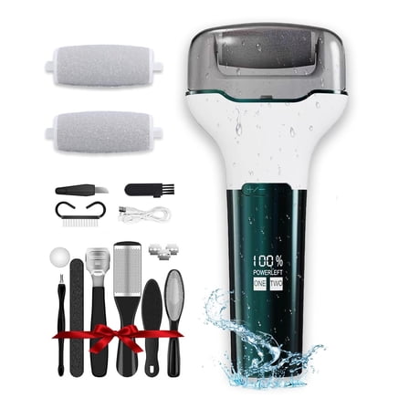 Electric Foot Callus Remover, Waterproof Foot Scrubber File, Rechargeable Portable Electronic Foot File, Pedicure Kits, Professional Pedicure Tools, Foot Care for Dead Skin, Ideal Gift Green
