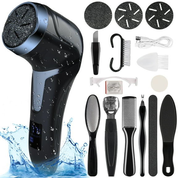 Electric Foot Callus Remover w/ Vacuum Cleaner,25 in 1 Rechargeable Portable Foot Grinder Feet Scrubber File w/2 Speed,3 Grinding Head,LCD Display,Professional Pedicure Kit Tools for Foot Dead Skin