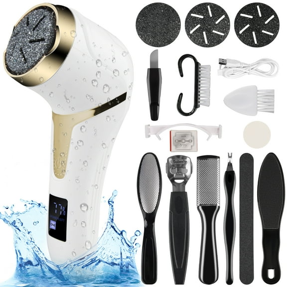 Electric Foot Callus Remover w/ Vacuum Cleaner,25 in 1 Rechargeable Portable Foot Grinder Feet Scrubber File w/2 Speed,3 Grinding Head,LCD Display,Professional Pedicure Kit Tools for Foot Dead Skin