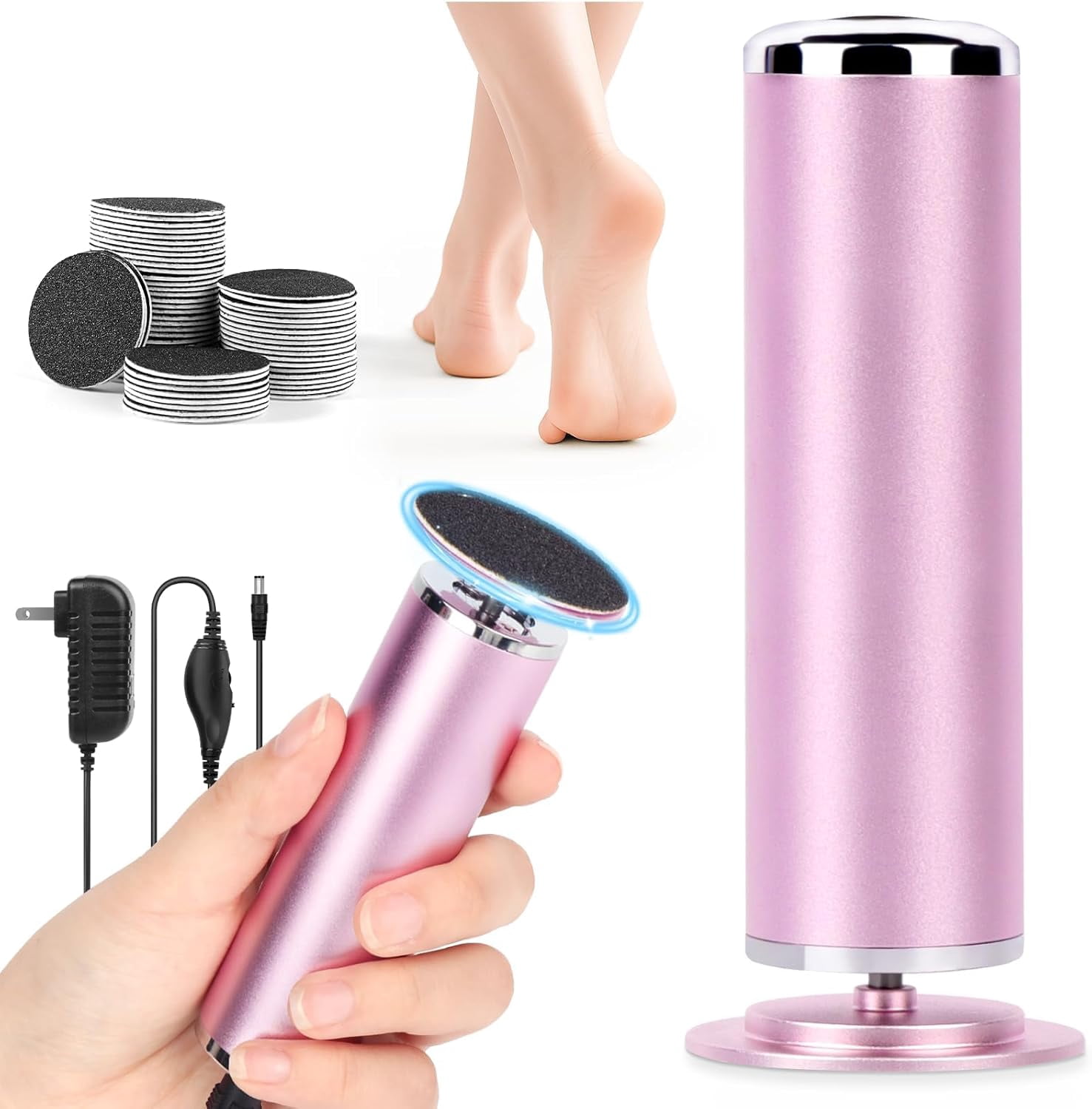 Electric Foot Callus Remover with 60pcs Sandpaper Discs, 4.8IN Longer Professional Callus Remover for Feet, Pedicure Tools Foot File for Dead Skin