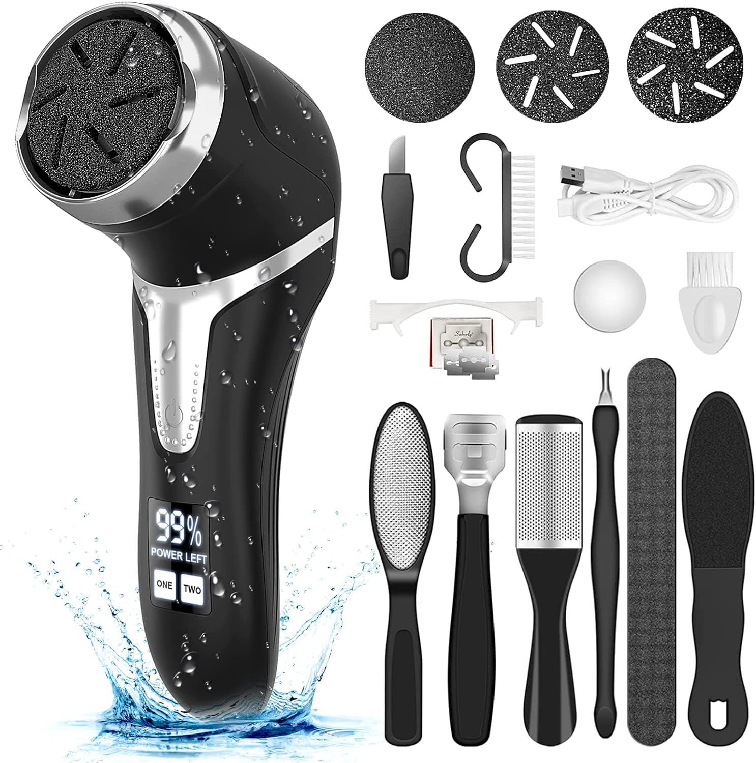 Electric Foot Callus Remover (with Dander Vacuum) Rechargeable Foot Pedicure Tool Foot File, Professional Foot Care Kit Dead Skin Remover with 3 Heads and 2 Speeds, LCD Display
