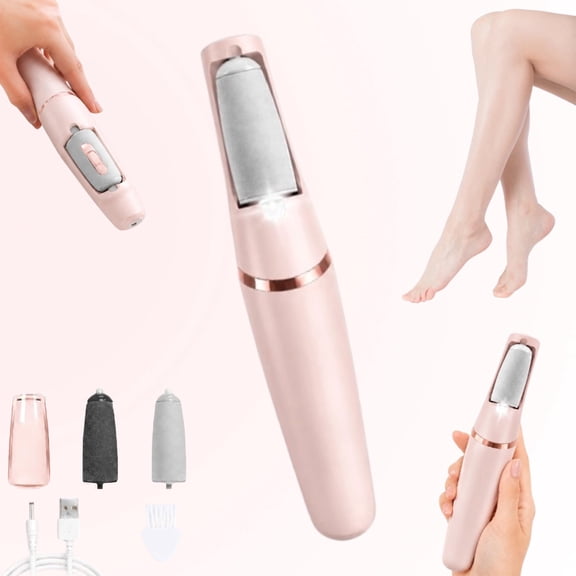 Electric Foot File Callus Remover for Feet, Rechargeable Pedicure Tool with 2 Speed Settings, LED Light, 2 Roller Heads, Waterproof Roller, Foot Scrubber for Dry Rough Heels, Home Spa Care (Pink)