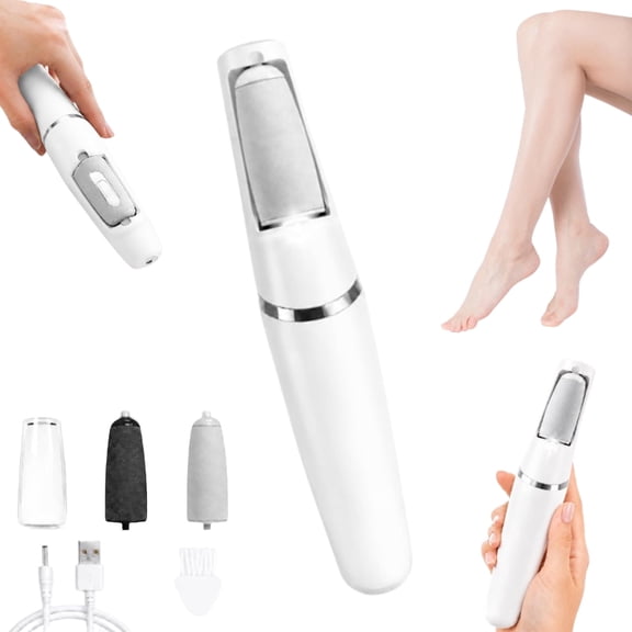 Electric Foot File Callus Remover for Feet, Rechargeable Pedicure Tool with 2 Speed Settings, LED Light, 2 Roller Heads, Waterproof Roller, Foot Scrubber for Dry Rough Heels, Home Spa Care (White)