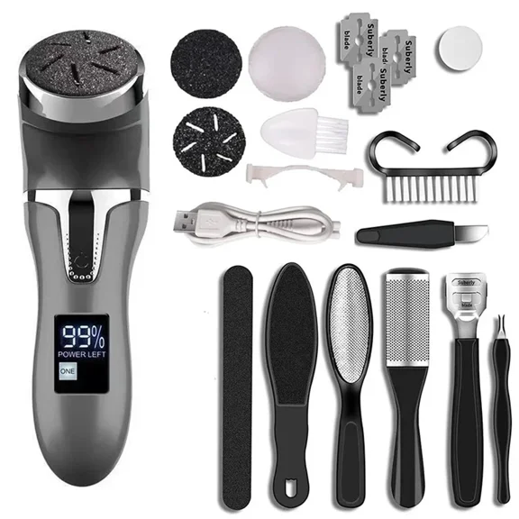 Electric Foot File Callus Remover, Rechargeable Pedicure Tool For Dead Skin & Cracked Heels, 2 Speeds & 3 Roller Heads, Portable Foot Grinder And Polisher For Home Use