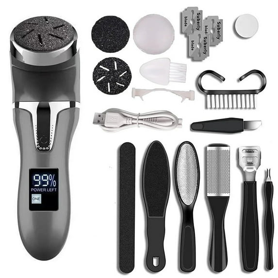 Electric Foot File Pedicure Machine Callus Remover Rechargeable Foot Heel Cracked Dead Skin Scrubber Polisher Grinder Tools (Black and Tools)