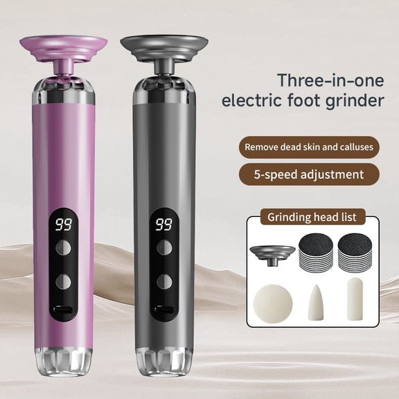 Electric Foot Grinder for Smooth Skin, 5-Speed Rechargeable Callus Remover with LCD Display, 3-in-1 Pedicure Tool Kit with 50 Sandpaper Disks, USB-C