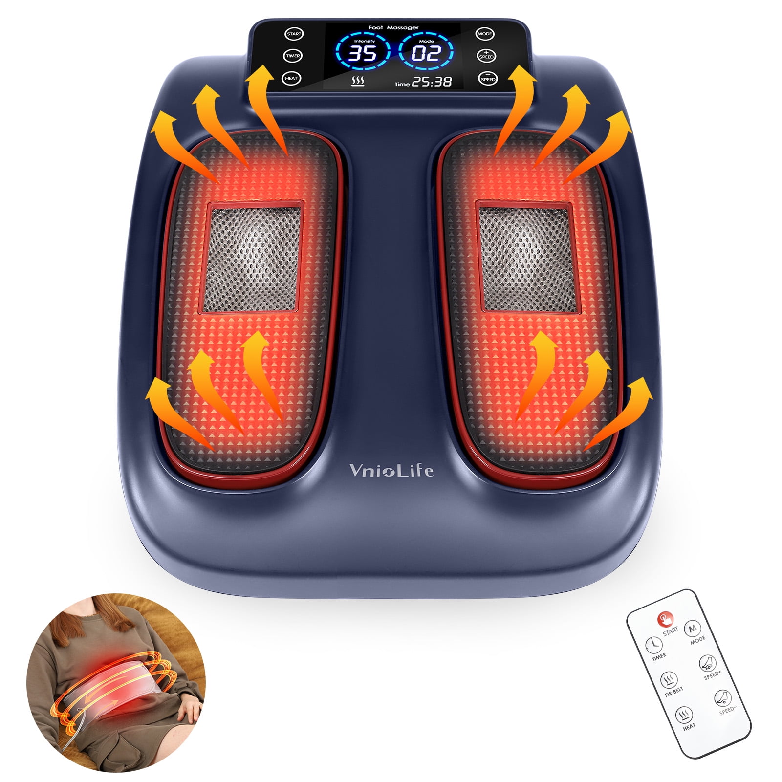 Electric Foot Massager with Heat for Neuropathy Plantar Fasciitis Pain FSA HSA Eligible Vibration Shiatsu Heated Foot Massager Pain Circulation Feet Massager for Pain Relief Improve Muscle Relaxation