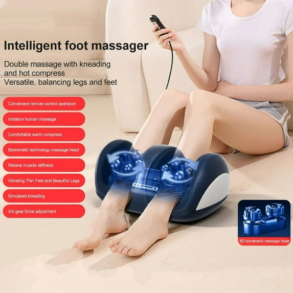 Electric Foot Massager Hot Compression Heating Therapy Shiatsu Kneading Roller Muscle Relaxation Pain Relief Foot Spa Machines (Foot Massager A,EU Plug)
