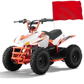 Electric Four Wheeler Vehicle with Dual Speed Adjustment, 15 MPH MAX Speed,4 Wheeler Front & Rear Shock Absorbers, All-Terrain Pneumatic Tires, Safety Disc Brake & Warning Flag,ORANGE