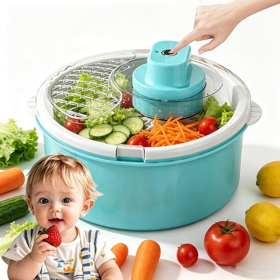 Electric Fruit Cleaner Spinner, New Salad Spinner and Produce Washer, 3-Speed Rechargeable Fruit & Vegetable Washer with Drain Basket, 1500mAh One-Touch for Lettuce