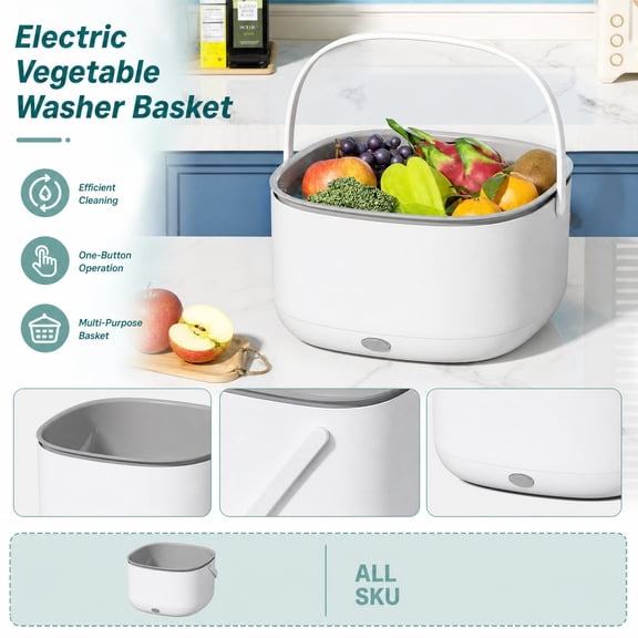 Electric Fruit and Vegetable Washing Machine, Fruit & Vegetable Wash, Ultrasonic Cleaner Machine, Plastic Colander with Handle, 9X5 Inch Large Capacity Double Layer Draining Fruit