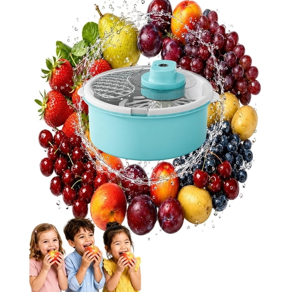 Electric Fruit Washer Salad Cleaner Spinner Bowl Automatic Produce | Washing Machine with Non Slip Base Multifunctional Vegetable Dryer for Lettuce Veggie Wash Compact Kitchen Prep Tool(Blue)
