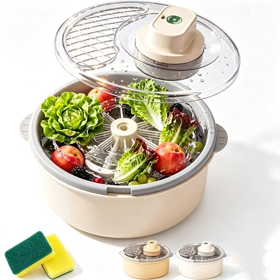 Electric Fruit Washer Vegetable Cleaner Spinner Bowl – Salad Spinner & Produce Washer, Multifunctional Veggie Cleaner with Non-Slip Base for Kitchen
