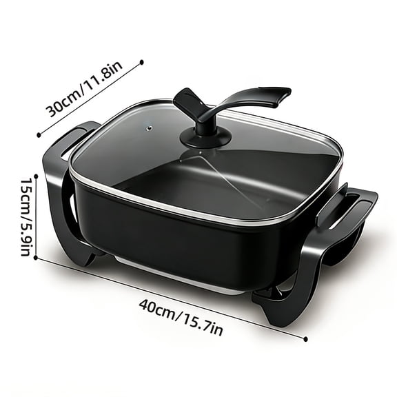 Electric Frying Pan with Non-Stick Cooktop & Tempered Glass Lid - 15-Inch Hot Plate Suitable for Steaks, Soups, Stir-Fries, Holiday Dinners - Heavy-Duty 1500W Electric Skillet ( Plug, 110)