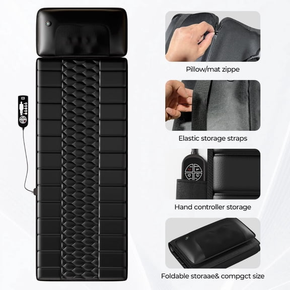 Electric Full Body Massage Mat with Heat Function, 10 Vibration Motors, 9 Intensities, Detachable Pad, Deep Pain Relief for Back Neck Legs, Great Relaxation Gift