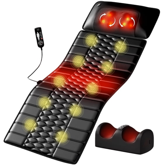 Electric Full Body Massage Mat with Heat Function, 10 Vibration Motors, 9 Intensities, Detachable Pad, Deep Pain Relief for Back Neck Legs, Great Relaxation Gift