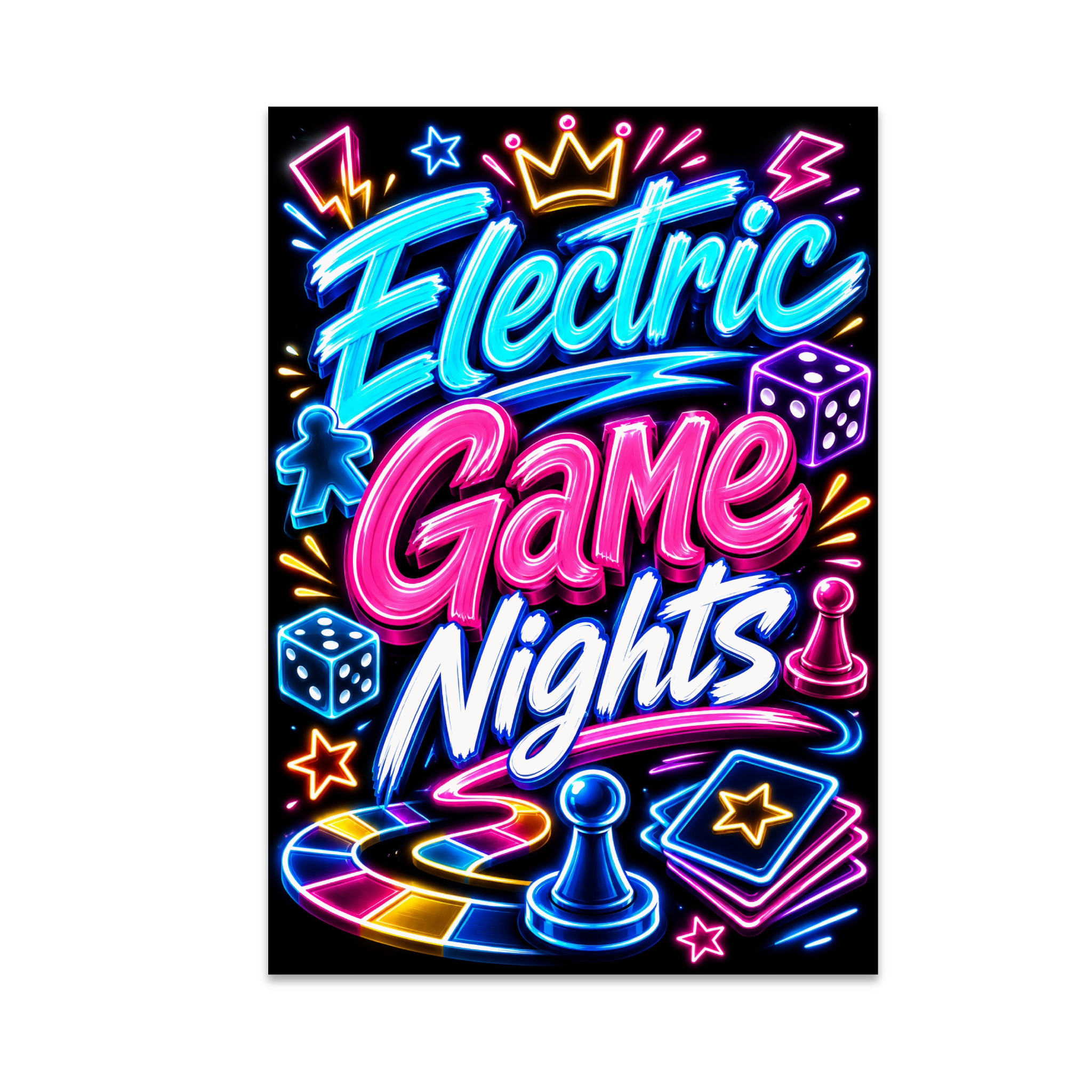 Electric Game Nights Neon Wall Art - Board Game Enthusiast - 13x19 ...