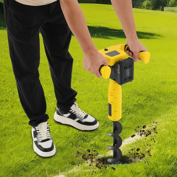 Electric Garden Auger, Battery-powered Pit Digger, Cordless Yellow Excavator Drill, Manganese Steel Bit for Tree Planting, Fence Post Hole Digging