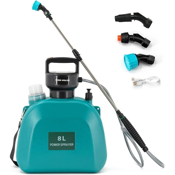 Electric Garden Sprayer, 2Gallon 8L Large Capacity Automatic Spray Bottle,Powerful Continuous Water Spraying, with 3 Rotatable Mist Nozzles and Adjustable Shoulder Strap for Lawn Yard