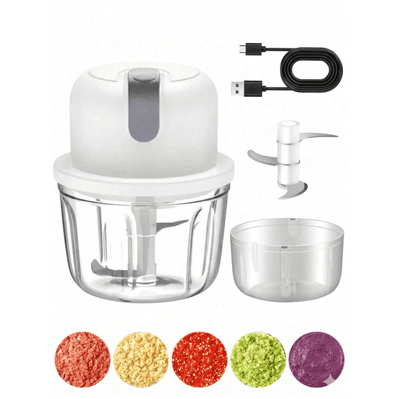 XO Chef Lab Electric Garlic Chopper, 10.25 Oz 1 Cup, USB Wireless, 304 Stainless Steel Blades, Portable Mini Chopper for Onion, Garlic, Ginger, Chili, Almonds
