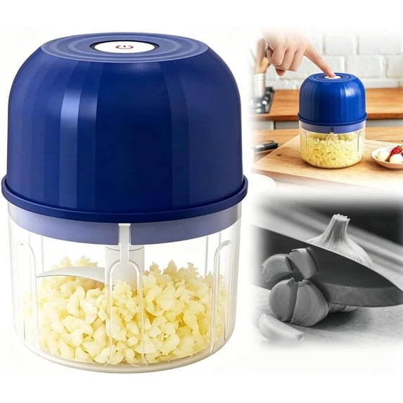 Electric Garlic Chopper, 2026 New Mini Portable Veggie Chopper Garlic Grinder Masher Onion Chopper, Rechargeable Wireless Food Processor for Garlic Onion Ginger Chili Vegetables Meat (Blue)