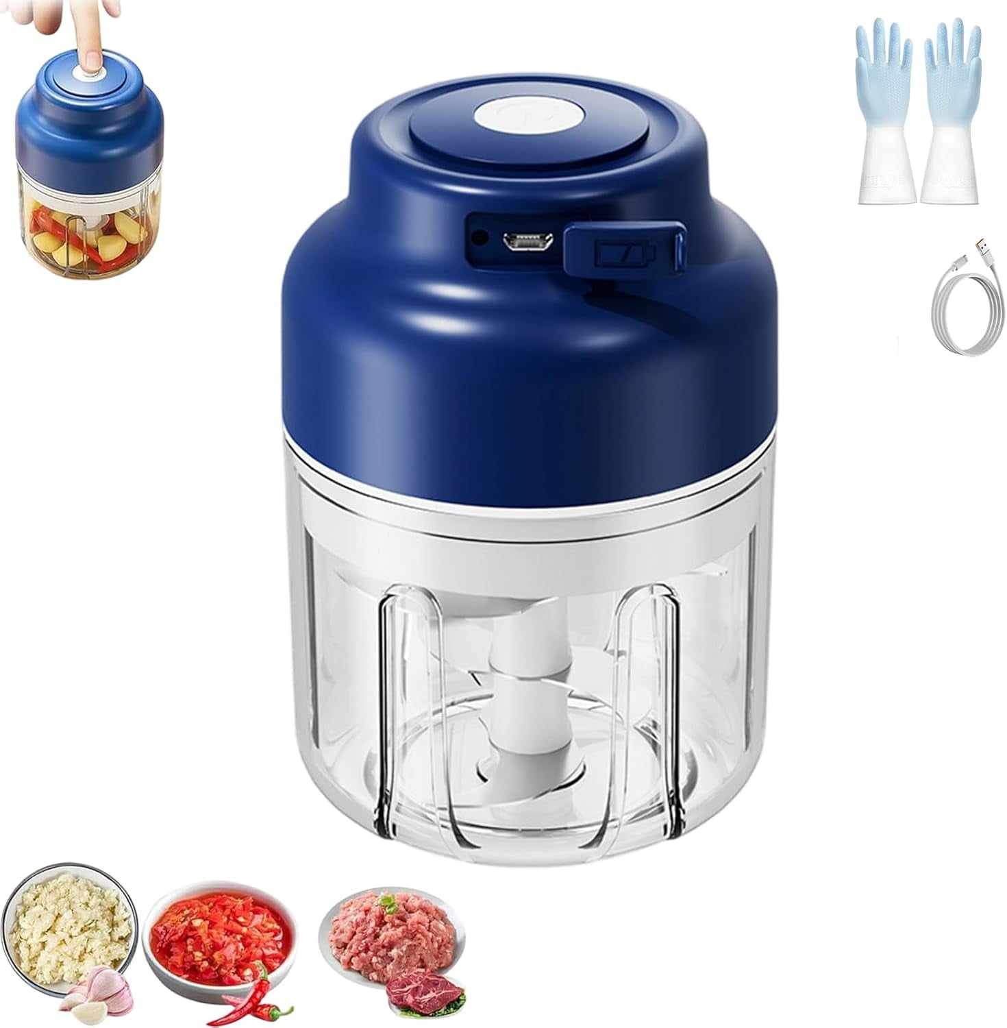 Electric Garlic Chopper, 2026 Upgrade Electric Mini Garlic Chopper Set, with 4/6 Stainless Steel Blades, Cordless One-Touch Operation, for Onion, Chili, Ginger, Nuts (1PCS-B)