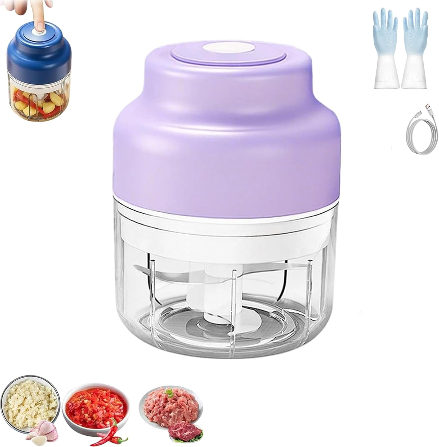 Electric Garlic Chopper, 2026 Upgrade Electric Mini Garlic Chopper Set, with 4/6 Stainless Steel Blades, Cordless One-Touch Operation, for Onion, Chili, Ginger, Nuts (1PCS-A)
