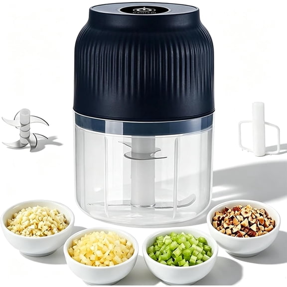 Electric Garlic Chopper, 2026 Upgraded Mini Portable Veggie Chopper USB Charging Wireless Food Processor, for Onion/Ginger/Chili/Fruit, 350ml Glass Bowl