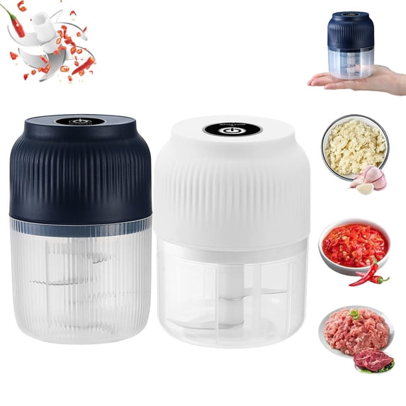Electric Garlic Chopper, 300ML Mini Food Processor & Food Chopper, Portable Cordless Garlic Mincer with 6 Stainless Steel Blades, Kitchen Veg Chopper for Garlic, Onion, Ginger, Chili(Blue & White)