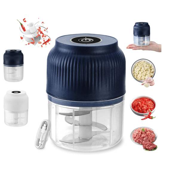 Electric Garlic Chopper, 300ML Mini Food Processor & Food Chopper, Portable Cordless Garlic Mincer with 6 Stainless Steel Blades, Kitchen Veg Chopper for Garlic, Onion, Ginger, Chili(Blue)