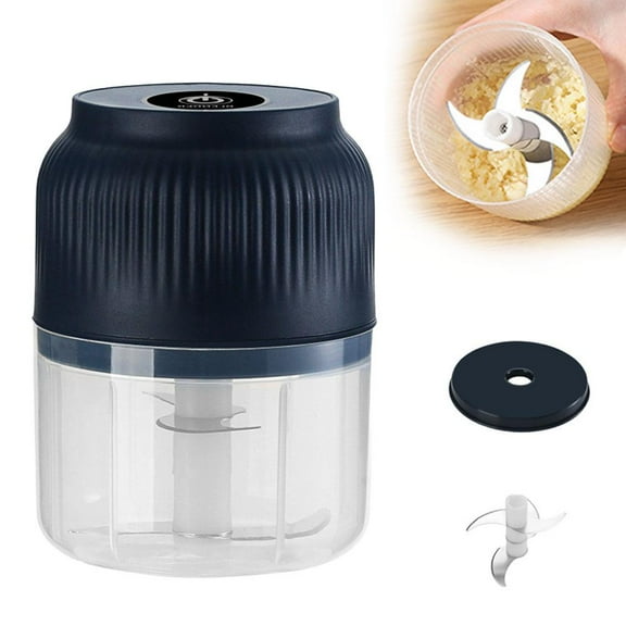 Electric Garlic Chopper, 300ML Portable Mini Wireless Electric Food Processor, Rechargeable Veggie Onion Chopper Garlic Crusher with 4 Sharp Blades for Ginger, Meat, Baby Food Kitchen Gadgets