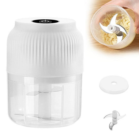 Electric Garlic Chopper, 300ML Portable Mini Wireless Electric Food Processor, Rechargeable Veggie Onion Chopper Garlic Crusher with 4 Sharp Blades for Ginger, Meat, Baby Food Kitchen Gadgets