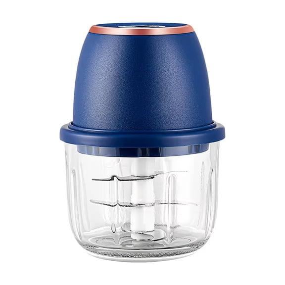 Electric Garlic Chopper, 4 Blades Electric Mini Food Processor, One-Touch Operation Garlic Mincer for Kitchen, Blue - 4 Blades, USB Rechargeable, Compact Size, Easy to Clean - for Home, Camping, Picn