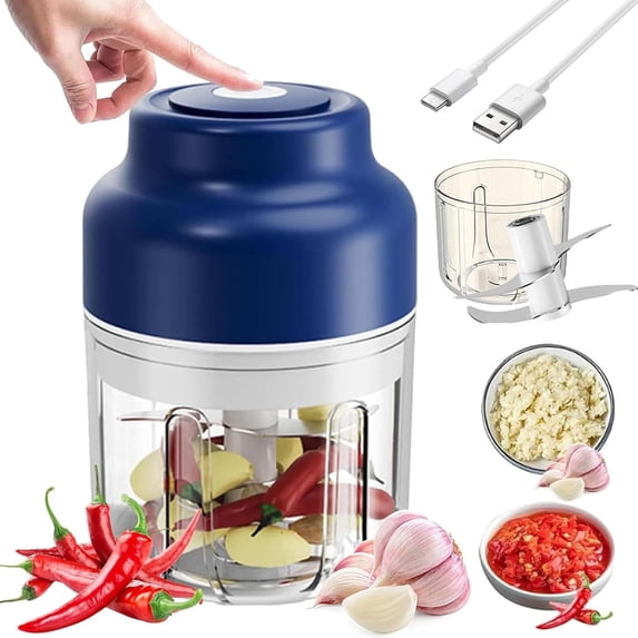 Electric Garlic Chopper,8.5oz/10.8oz Container,4 or 6 Stainless Steel Blades,Fast 10-Second Chopping,Portable USB Rechargeable Veggie Chopper,Saves Time & Effort,Long Battery Life