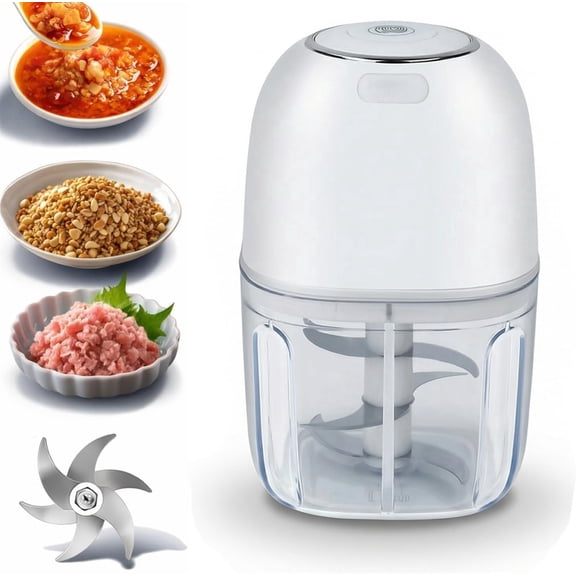 Electric Garlic Chopper Mini 350ml, USB Rechargeable Portable Veggie Chopper, Wireless Mini Food Processor with Stainless Steel Blades for Garlic, Onion, Nuts & Vegetables (B,1PC)